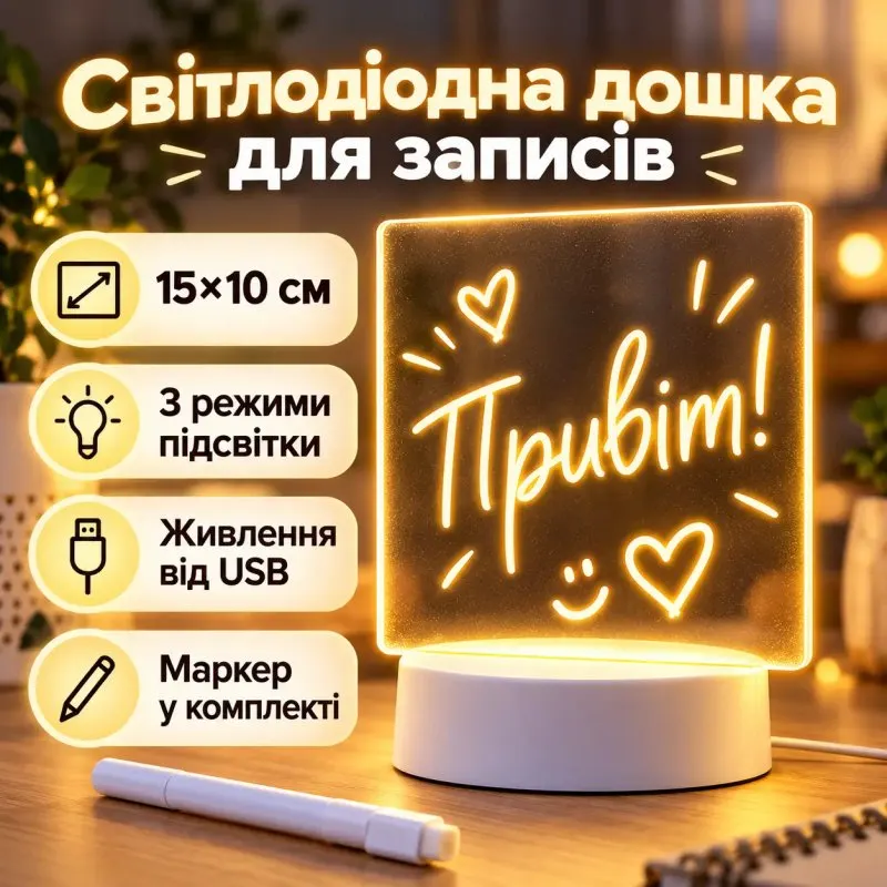 УЦІНКА! Світильник дошка для нотаток від USB і маркер, LAMP 3D, Білий/3D нічник-планер/Настільний (Погане паковання 3776)