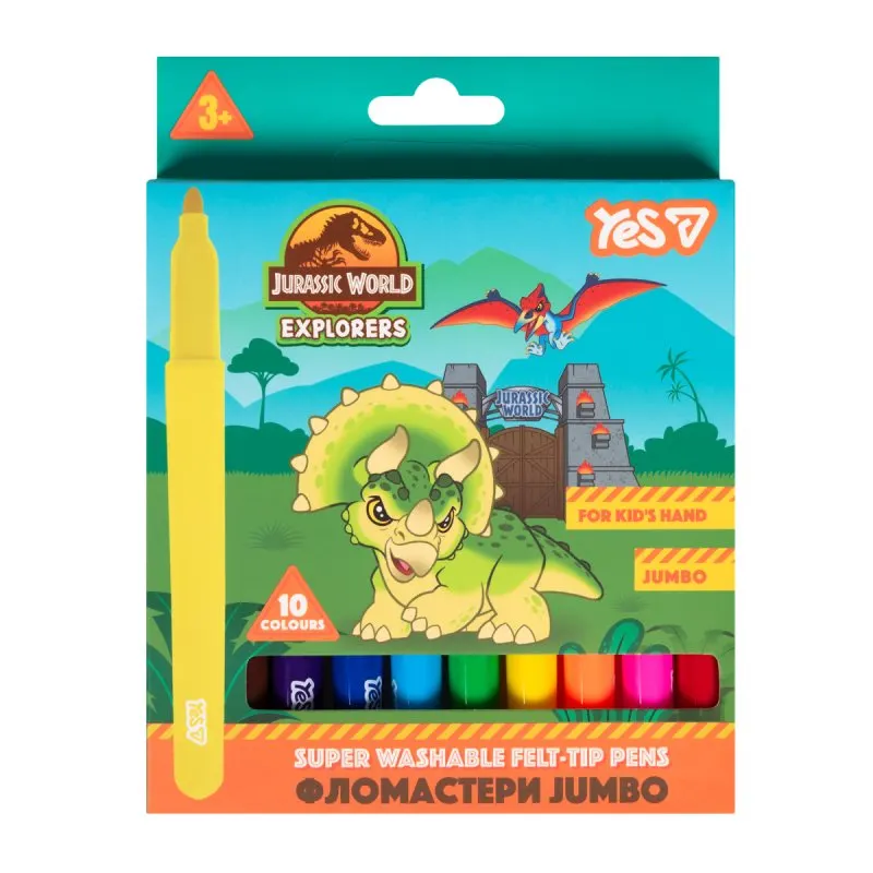 Набір фломастерів super washable YES JUMBO Jurassic World 650618 10 кольорів