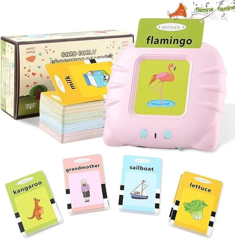 Навчальні картки Trendzy Goods Монтессорі 112 шт. рожеві • Інтерактивні картки Trendzy Goods Монтессорі, що розмовляють, для вивчення англійської мови, 224 слова, звуковий зчитувач з акумулятором та USB-заряджанням