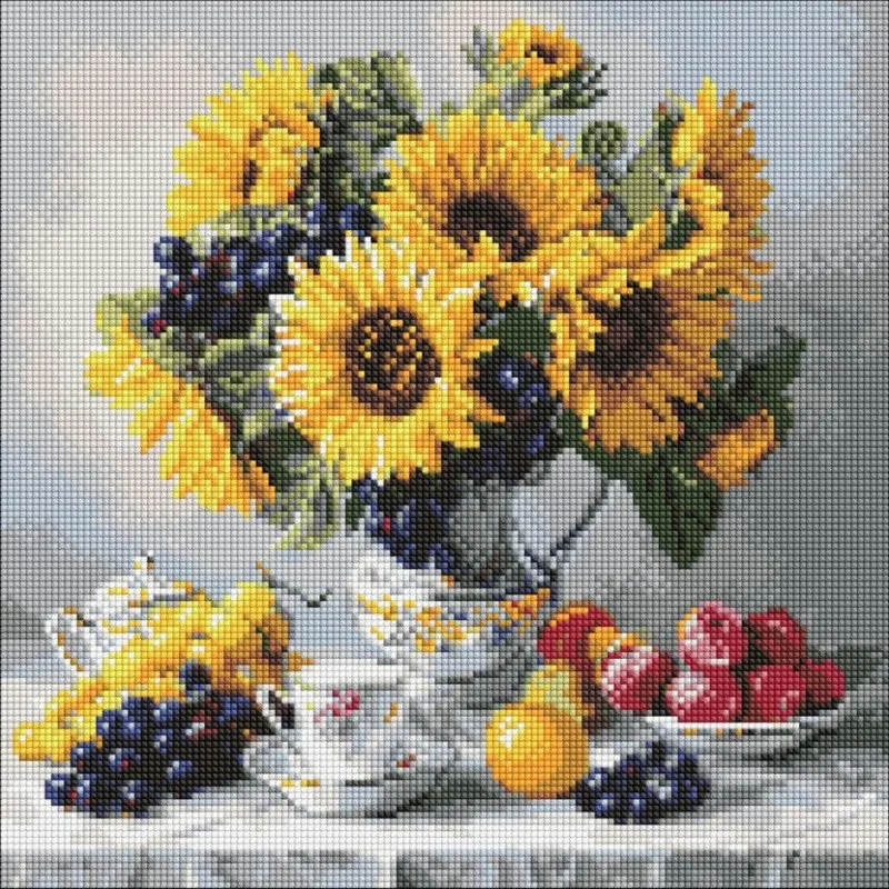 Алмазна мозаїка "Соняшники з виноградом" ©art_selena_ua Ідейка AMO8338, 40х40 см