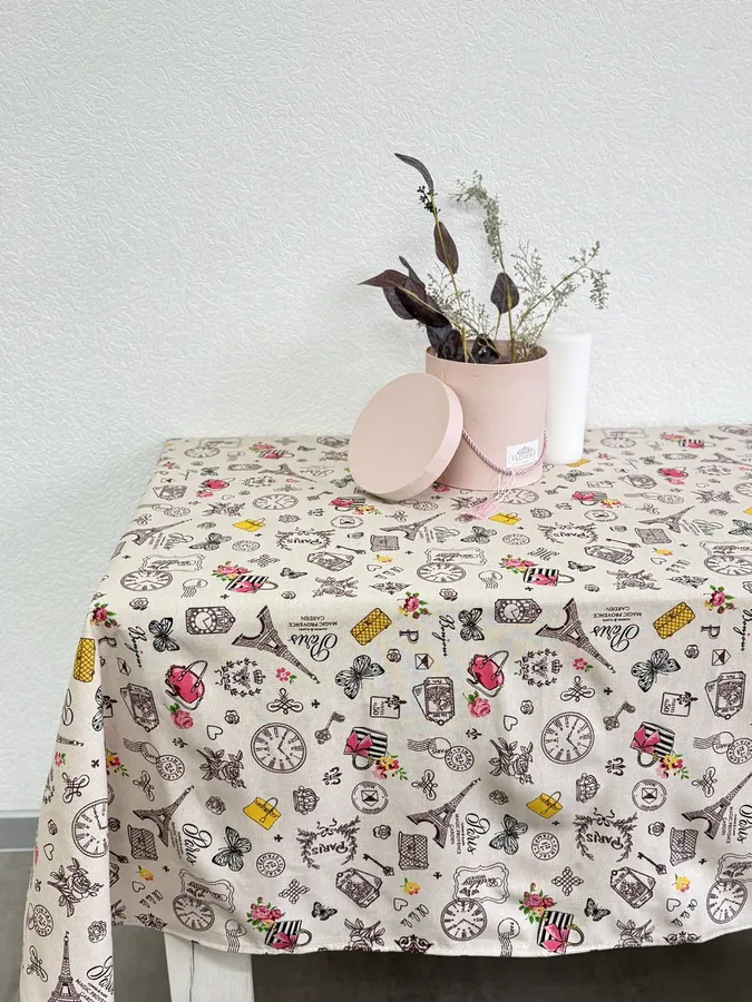 Скатертина Ecotton 150х200 см бавовняна з рогожки бежева Мадам Париж