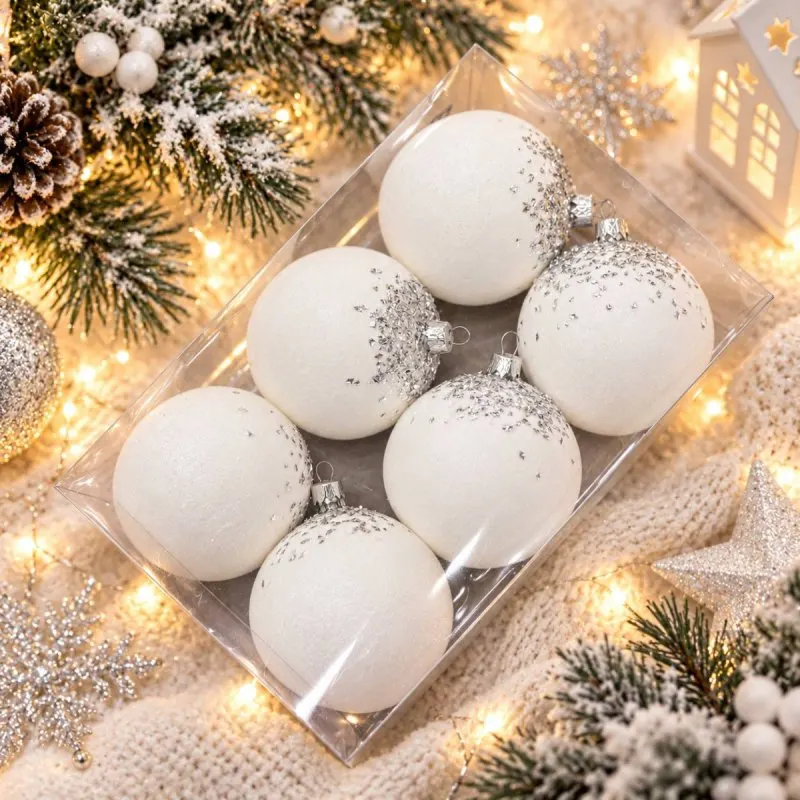 Набір іграшок на ялинку 22858 8 см 6 шт білий