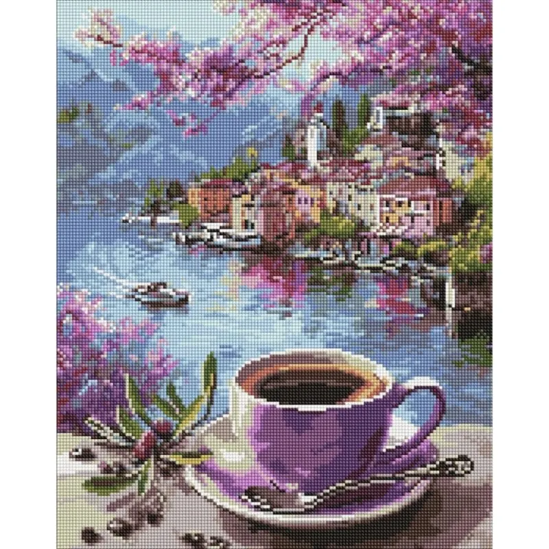 Алмазна мозаїка "Кава у фіолетових тонах" ©art_selena_ua Ідейка AMO20286, 40х50 см