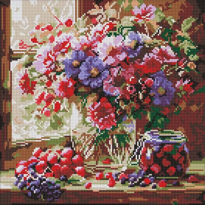Алмазна мозаїка "Букет і фрукти" ©art_selena_ua Ідейка AMO8314, 40х40 см