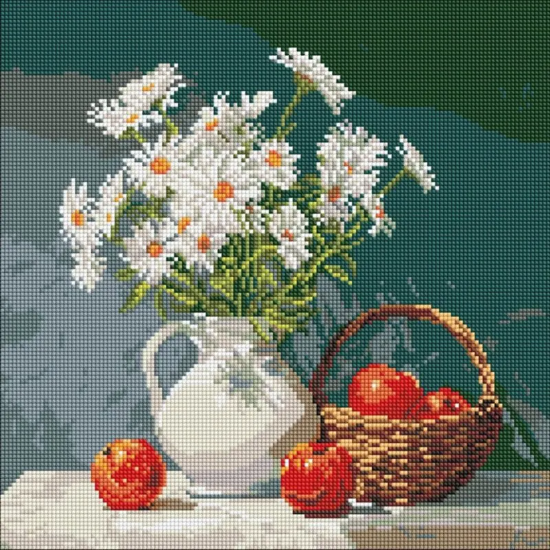 Алмазна мозаїка "Букет ромашок з яблуками" ©art_selena_ua Ідейка AMO8339, 40х40 см