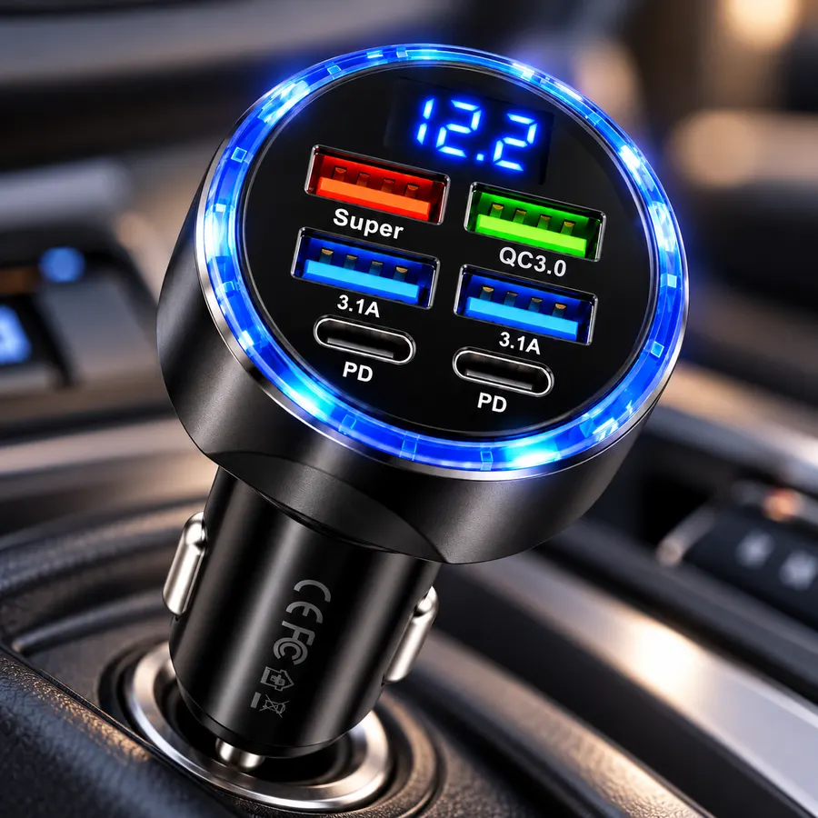 Адаптер HOTU для авто Super Fast Charge 4U2C / Бездротовий FM-передавач 120W, 4 USB + 2 Type-C / Автомобільне зарядне пристрій QC 3.0, PD