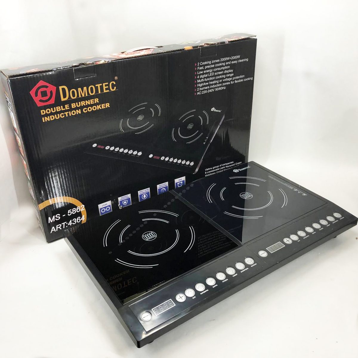 Плита індукційна настільна Domotec MS-5862 4000 Вт Електричні плити настільні двокомфоркові