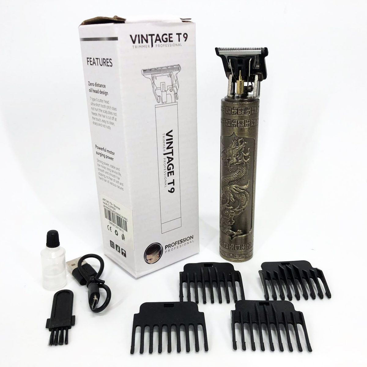 Машинка для стрижки волосся Vintage T9-1 BRONZE 4 насадки