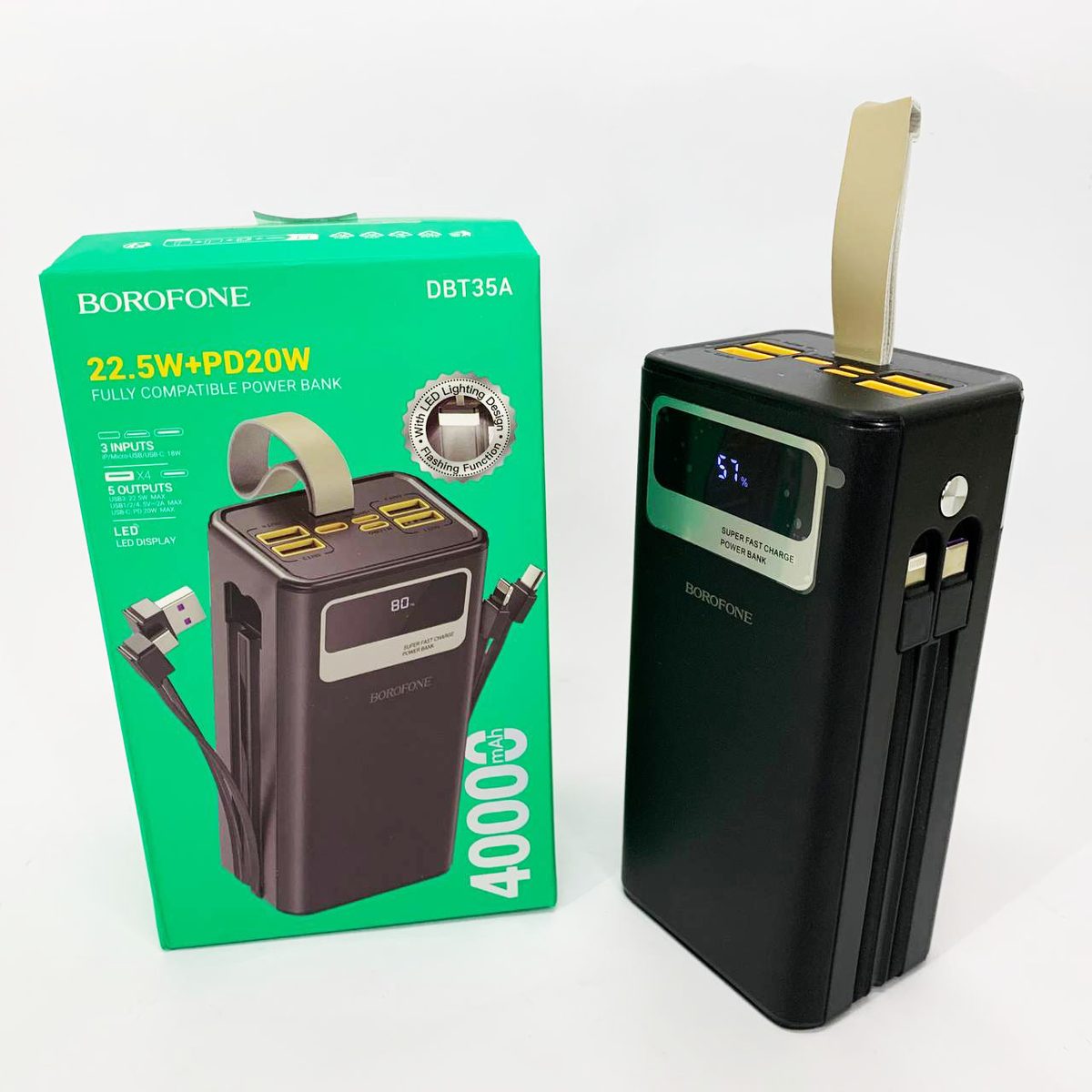 Портативний зарядний пристрій Power Bank BOROFONE DBT35A 40000mAh із вбудованими кабелями