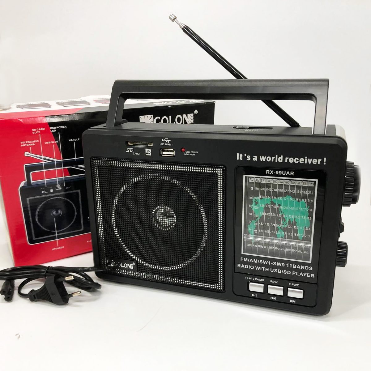 Портативний радіоприймач GOLON RX-99/3920 акумуляторний FM/AM/SW з відтворенням USB/MicroSD