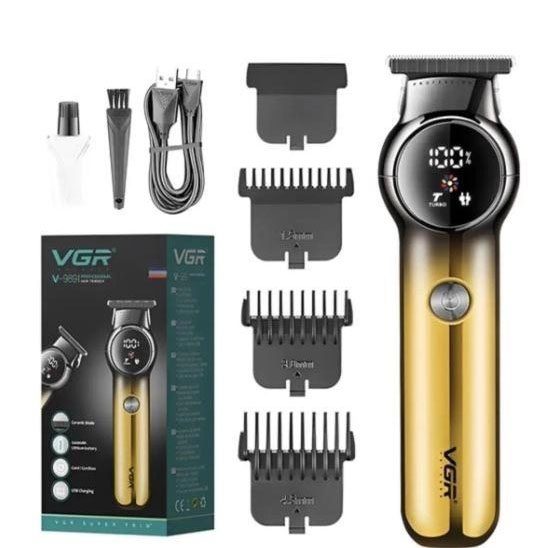 Тример для бороди та вусів VGR V-989 машинка для стрижки, окантування кераміка+сталь Gold