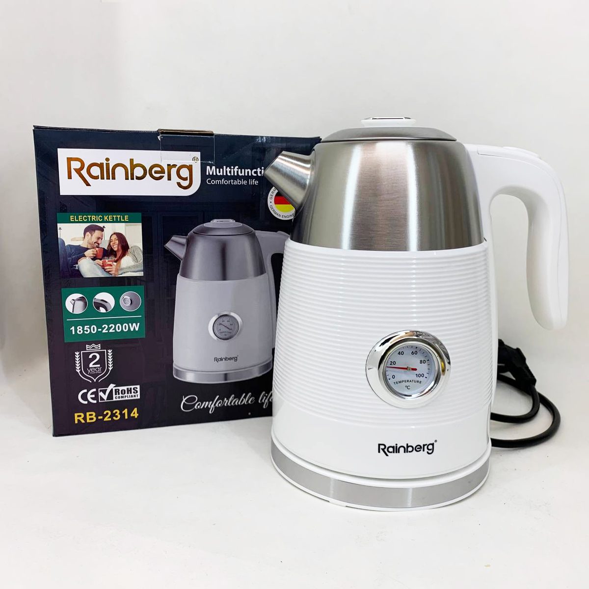 Чайник електричний з датчиком температури Rainberg RB-2314 2200Вт 1.7л White
