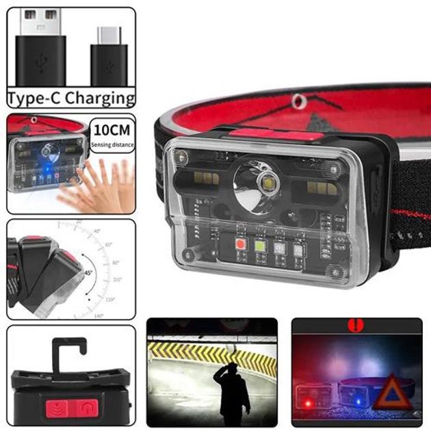 Ліхтар налобний M-006-XPG+8SMD+4SMD(white+red+green+blue+UV), Ліхтар акумуляторний для риболовлі