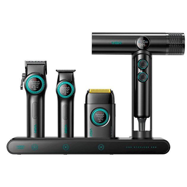 Набір VGR STEPLERSS RPO 4 IN 1 BLACK, триммер, машинка для стрижки, електробритва, фен