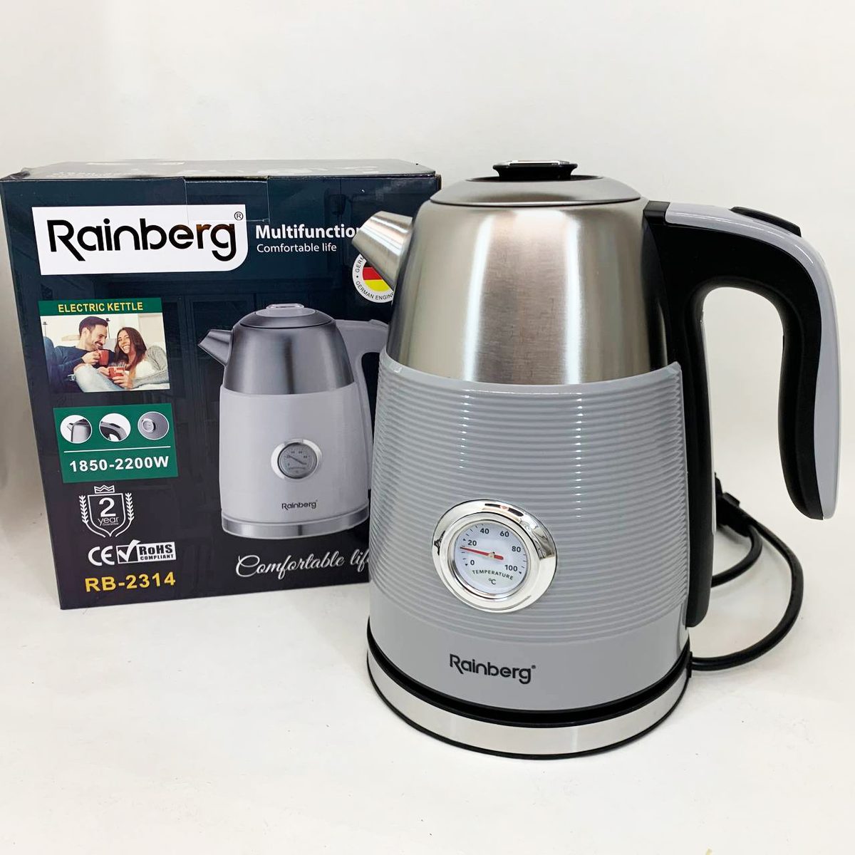 Чайник електричний із датчиком температури Rainberg RB-2314 2200Вт 1.7л Gray