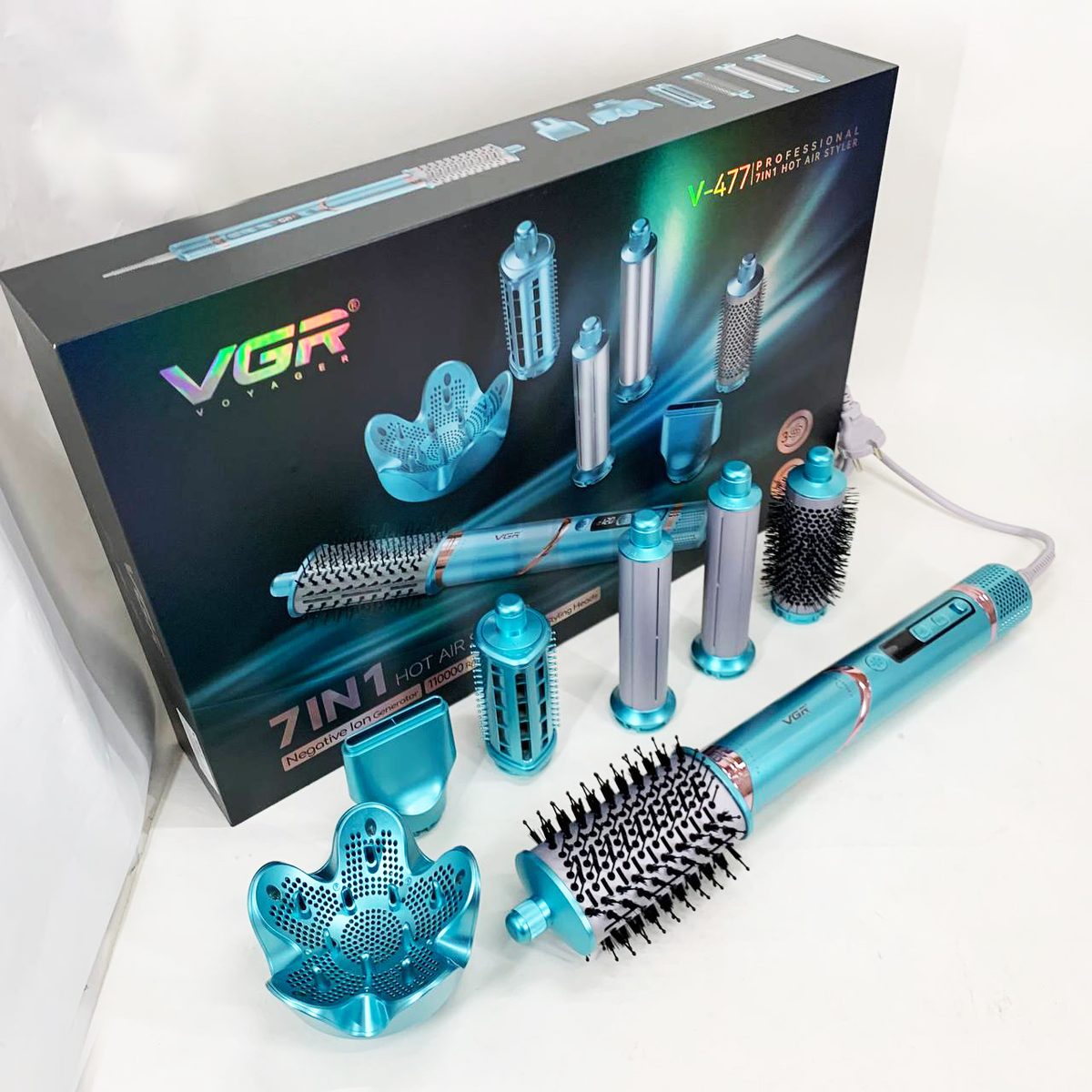 Фен-стайлер для волосся 7в1 VGR V-477 Blue Professional 1400 Вт 7 насадок