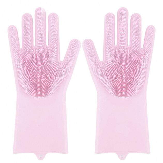 Силіконові рукавички Magic Silicone Gloves Pink для прибирання чистки миття посуду для будинку. Колір рожевий