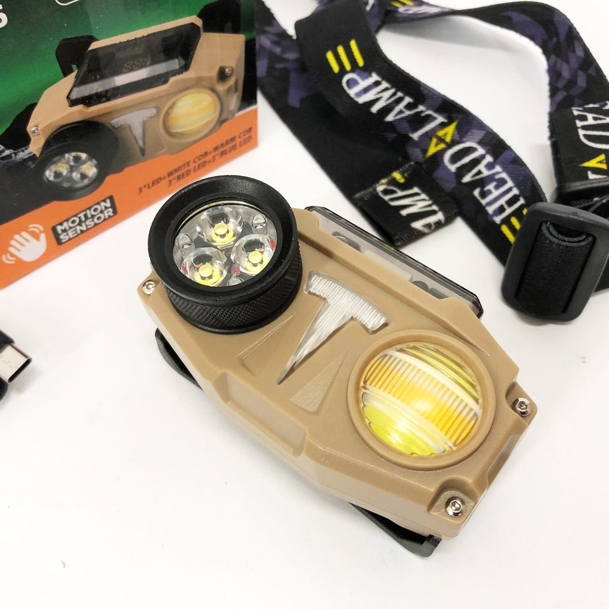 Ліхтар налобний CH-8825-3P35+COB(white+yellow)+RGB, Ліхтар на голову діодний, Ліхтар акумуляторний