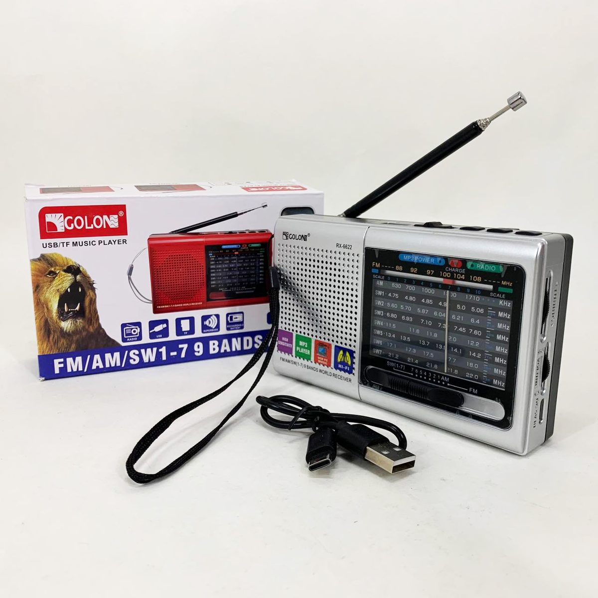 Портативна стовпчик радіо MP3 USB Golon RX-6622. Колір: срібний