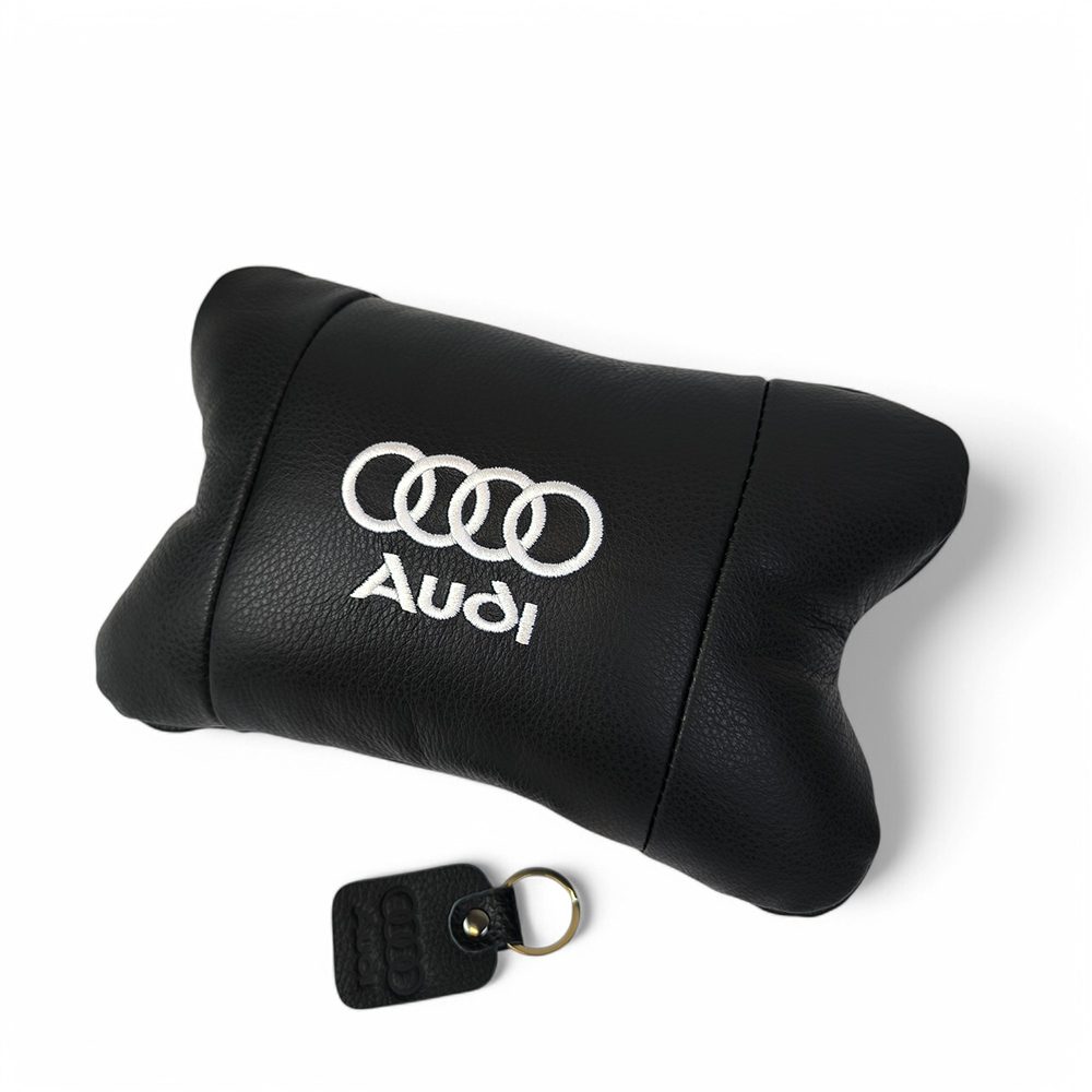 Автомобільна подушка для підголівника Audi – чорна натуральна шкіра