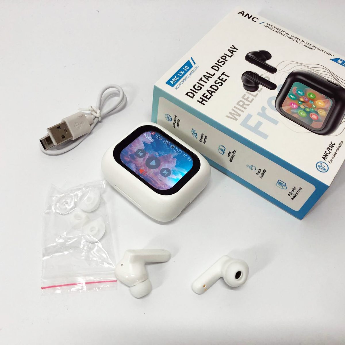 Навушники бездротові LX-10 TWS Earbuds з LED дисплеєм, Bluetooth гарнітури, Вакуумні навушники. Колір: білий