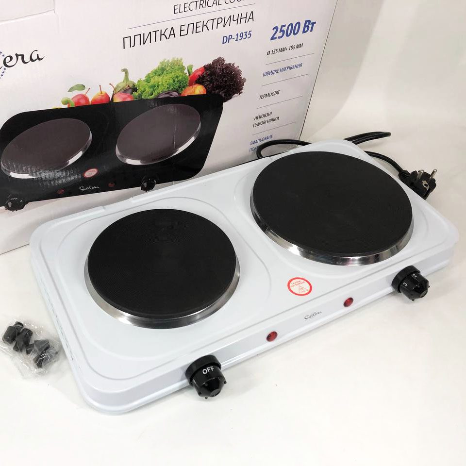 Плитка електрична Suntera DP-1935W, 2500W, 2 конфорки різного діаметру, 2 конфорки White