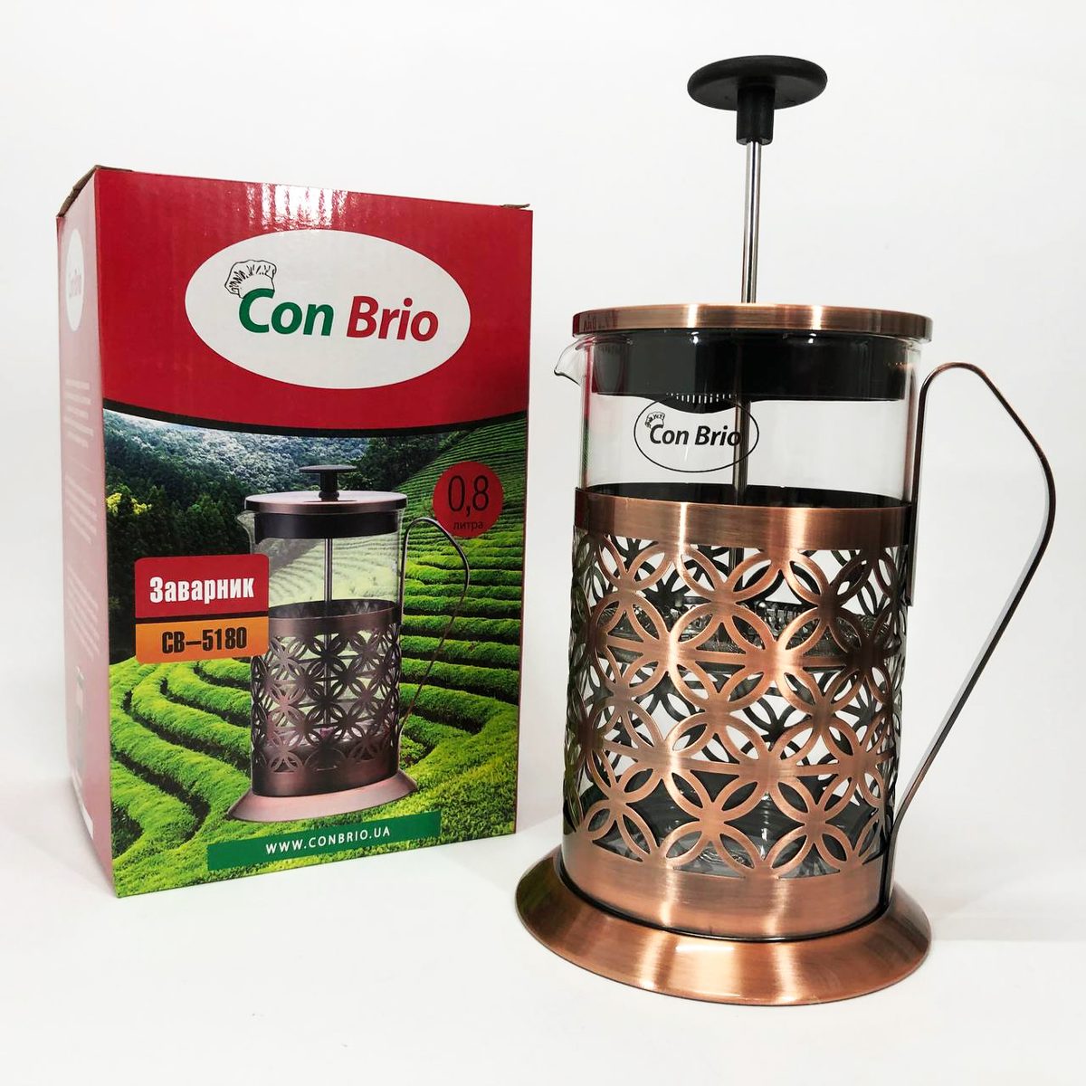Френч-прес Заварник для чаю Con Brio CB-5180 800мл, Скляний чайник для чаю чайники