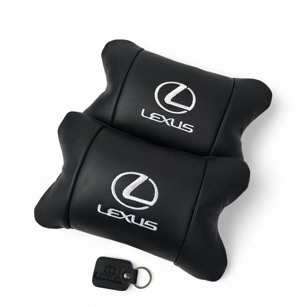 Набір автоподушок Lexus шкіра Італія+ подарунок, Автоподушки Лексус з вишивкою